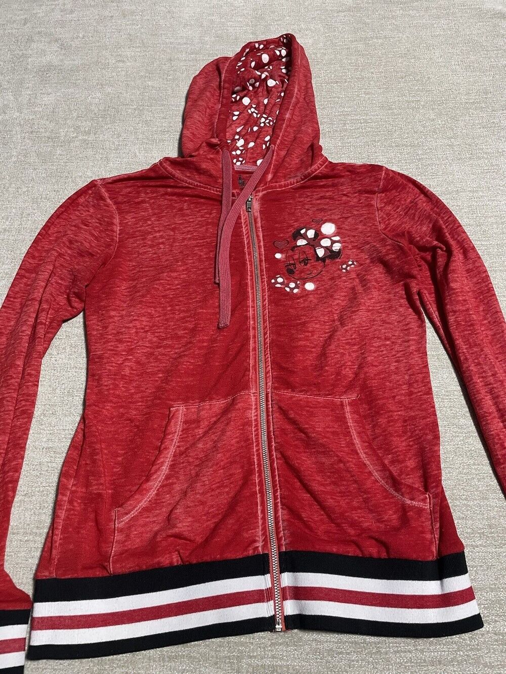 Disney Sweater Women’s Medium Red Minnie Mouse Full Zip Hoodie